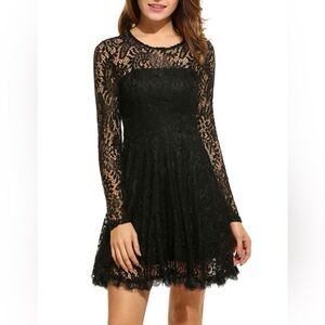 NWT DO+BE Black Lace Long Sleeve Short Dress Womens Medium
